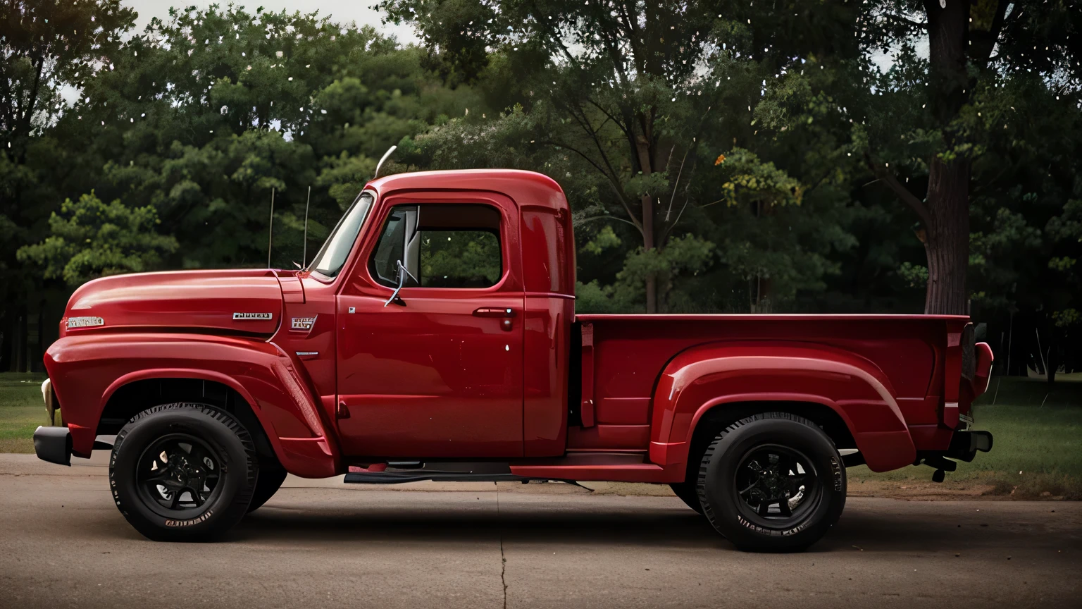 old red 54 pickup truck, side view
