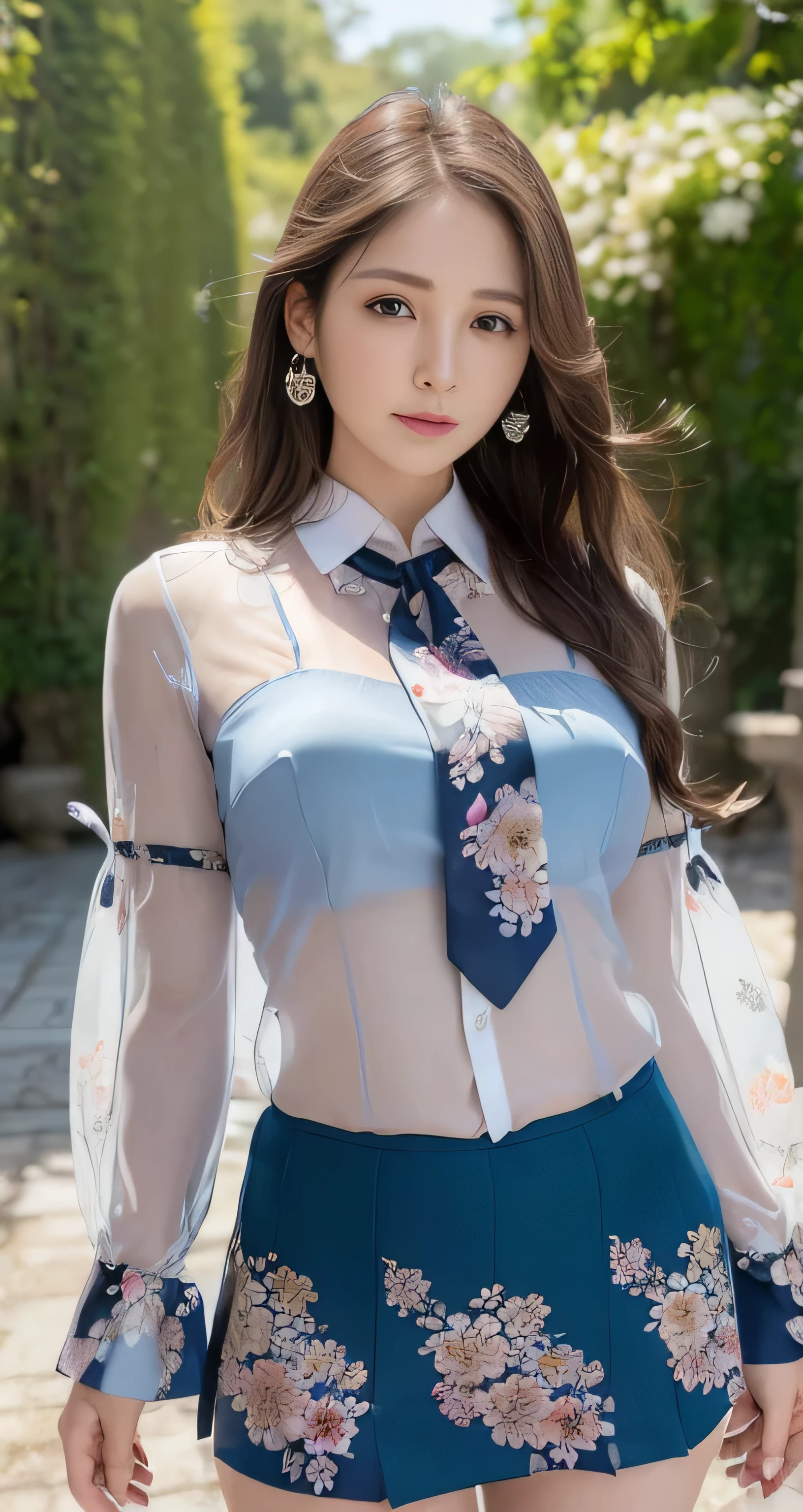 Marian Rivera, feet, Captivating smile, Closed clothes, Proper attire, The face of beauty , The body is slim , Abdominal muscles:1.4, 30 years old, ((1 girl, alone)), ((whole body)), ((Medium chest:1.3)), Breastfeeding A. to, (hair, RAW Photos, highest quality, Masterpiece l1.4), (Realistic, photo-Realistic:1.37), (micro:1.4), Expose , ((diamond nechairlace)), Earrings, glamorous, white shairin, ((At Luxury Hall), loohair at viewers, Wavy brunette hair, Long Hair, (Lighting), Dynamic pose, (), ((Beautiful Eyes), erotic, High resolution, Very detailed, Ambient Occlusion, nature, Harmonious composition, Artistic photography, beauty , Excellent anatomy, Expose detail、((wearing Floral blouse with ribbon tie_long see-through sleeves:1.3))、), ((wearing blue flared mini skirt:1.3)),Long straight hair_Hair reaching down to the waist、((Close ~ eyes、Laugh with your mouth open:1.4))