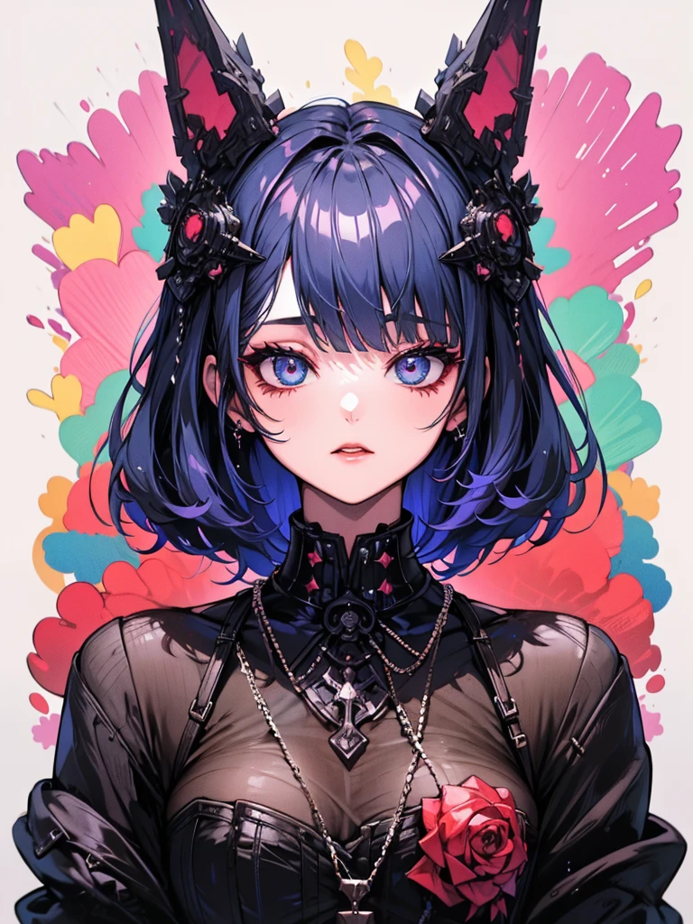 Chica alta vestida de Body futuristico violeta negro con cadenas brillosas vistosas. Collarcadenas de 3 vueltas con candado de dige. vestido de negro. Rojo colorada roja ella tiene el pelo rojo y tiene de ojos verdes se prepara para su amo ella la esclava de su amado ama ponerse cadenas al cuerpo es boluptuosa la chica va ensima de la moto cyberpunk connsu casco de gato y cola