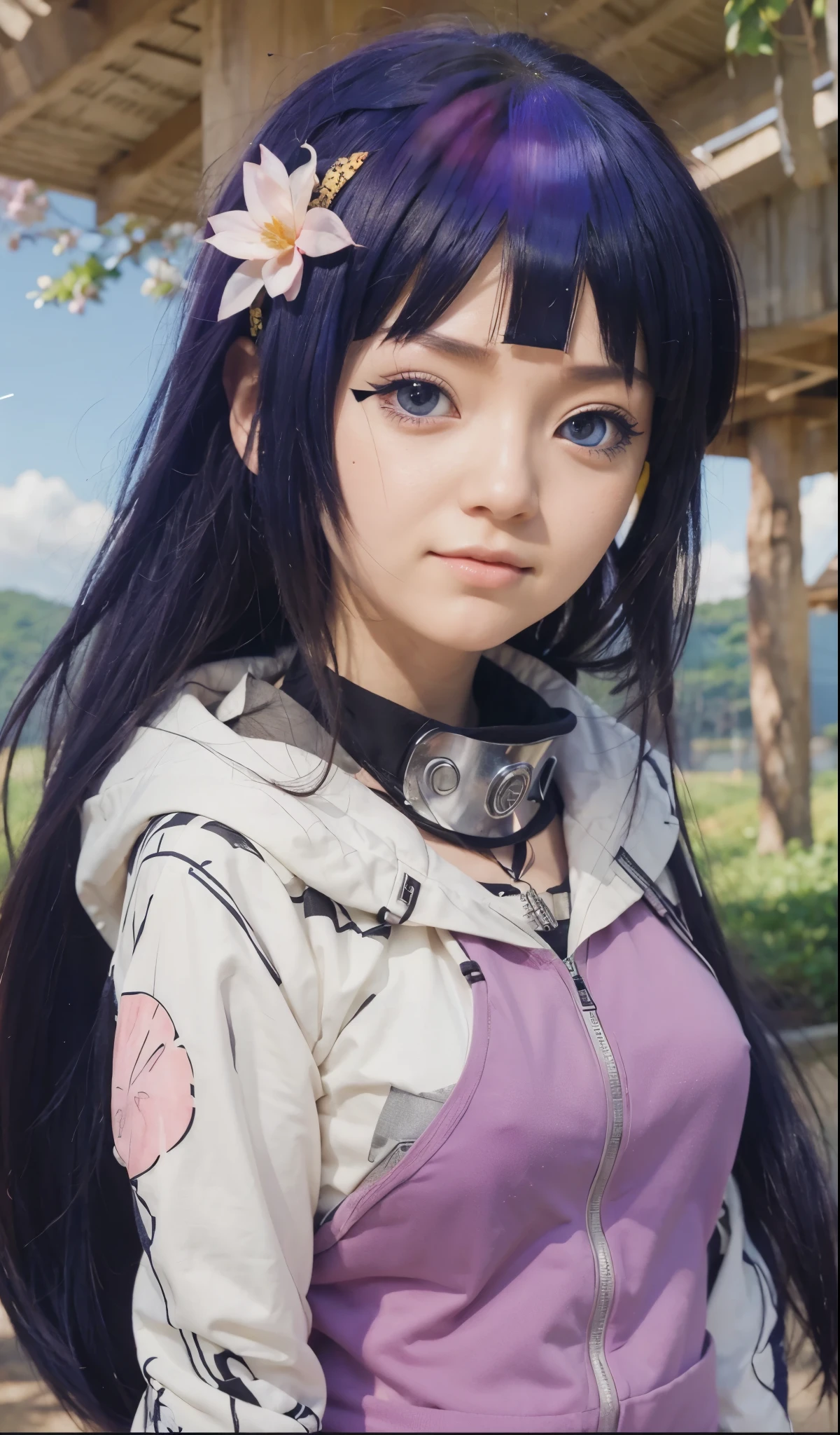 Naruto fame character hinata make it  realistic image make eyes more clear 