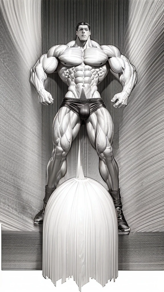 alone, small waist Only, (muscle:1.4), full_body (huge abdomen:1.6), (hyper muscular manga line art