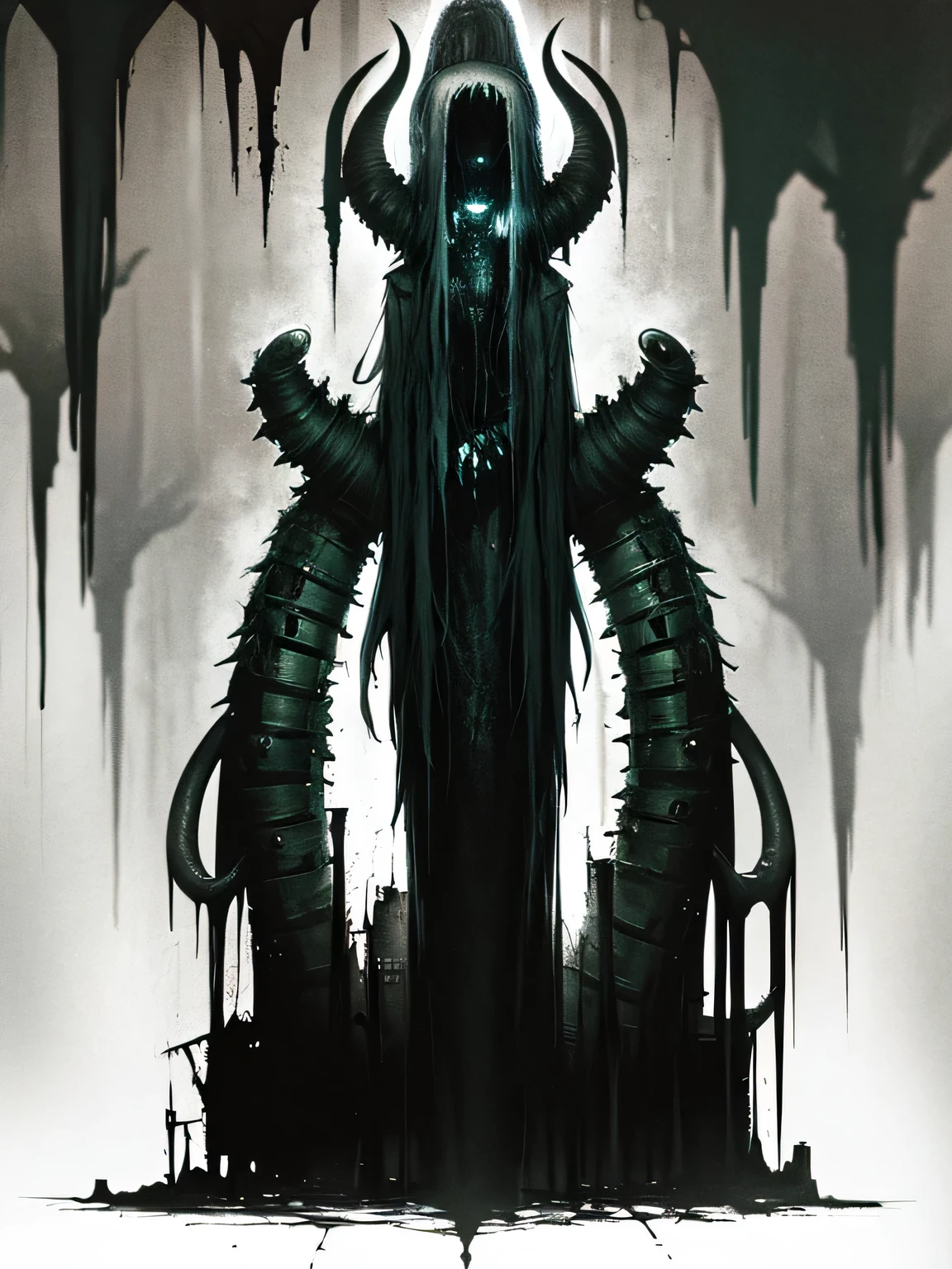 ((dark biopunk horror concept art)), (tentacle biopunk atmosphere), full body art, biopunk girl, meat skin, hump, (dark lighting), many shadows, cold lights