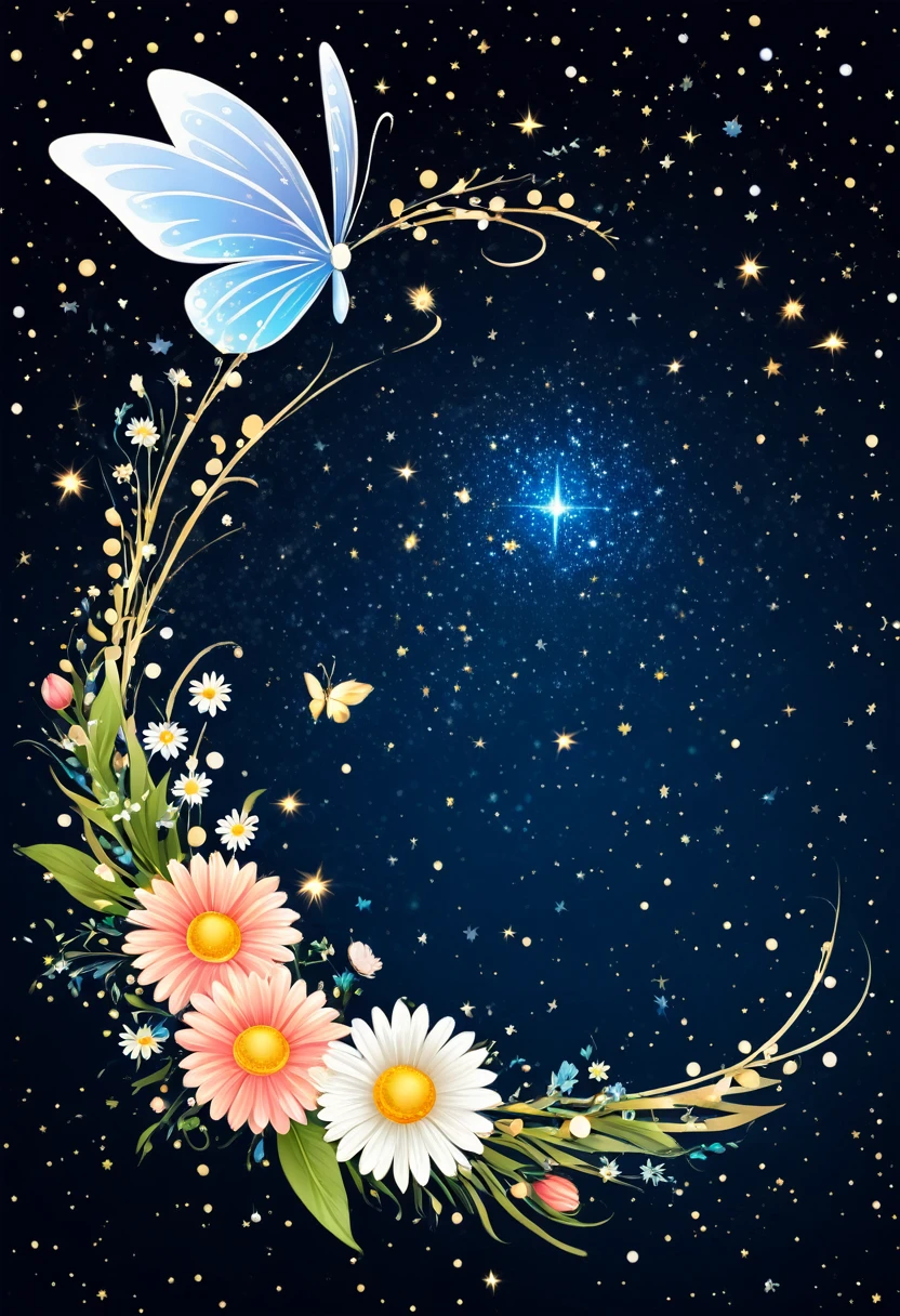 imagem celestial com flores e borboletas em movimentos