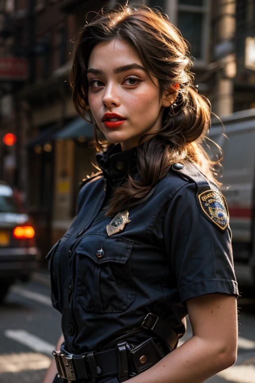 ((best quality)), ((masterpiece)), (detailed), perfect face America cop uniform tight uniform Elsa hairstyle super pumped lips red lipstick big lips police 