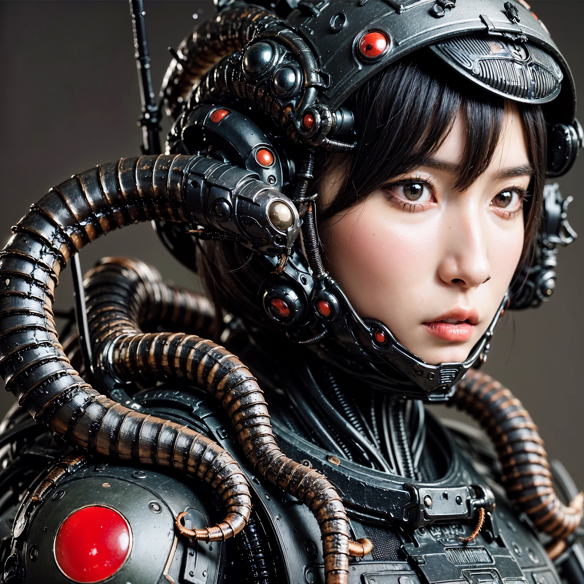 (high resolution,masterpiece,best quality,extremely detailed CG,),(japanese femal soldier), photorealistic, amazing fine details, all intricate, gloss and shiny,awesome many layers, 8k, ultimately realistic face, villainess, (fusion of roach and lady:1.4), (cockh form lady:1.2), (cockroacdy:1.2), (fusion:1.2), (cockroach exleton bio insect armor:1.4), fighting pose, (whole body picture), dystopia with a beautiful view