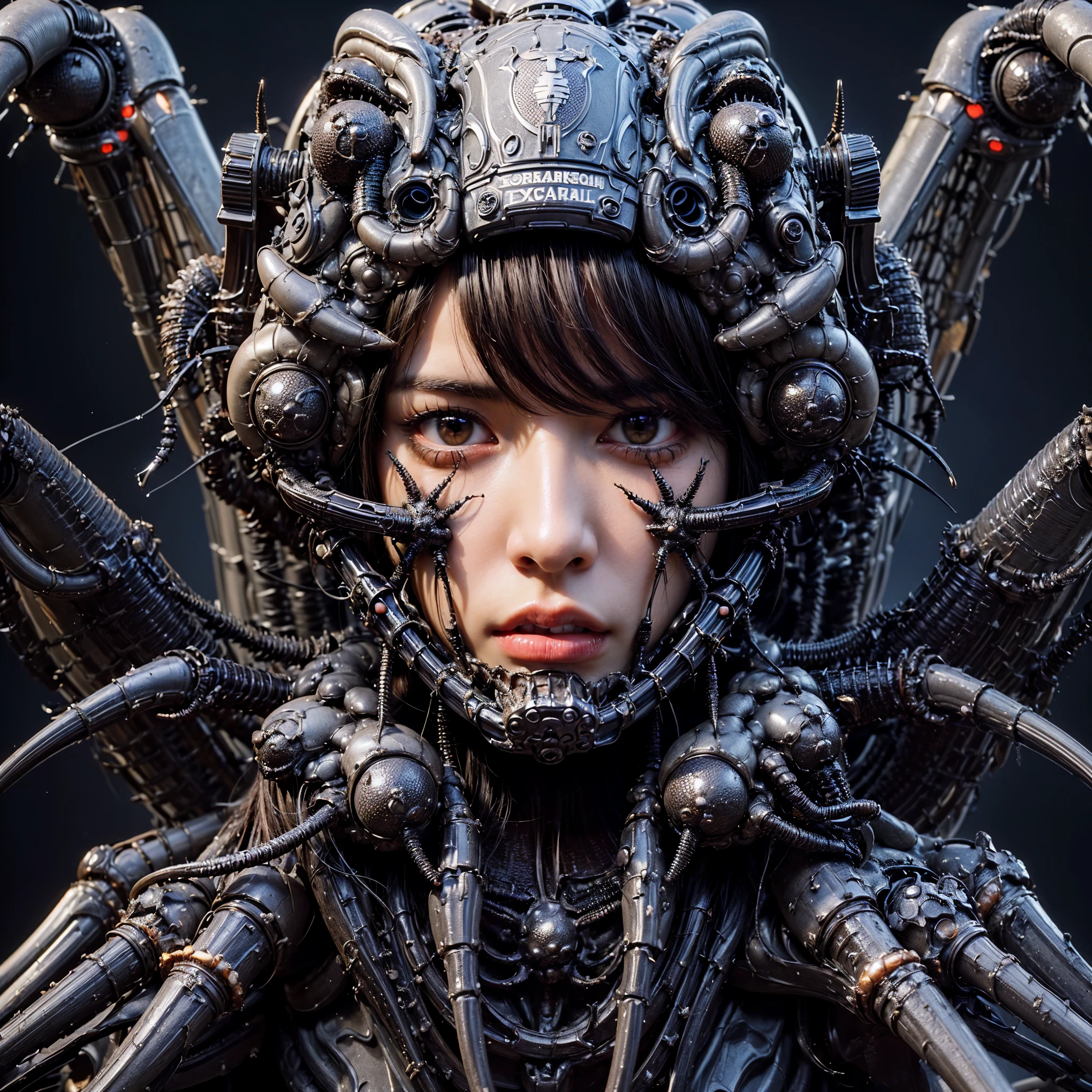 (high resolution,masterpiece,best quality,extremely detailed CG,),(japanese femal soldier), photorealistic,  amazing fine details, all intricate, gloss and shiny,awesome many layers, 8k, ultimately realistic face, villainess, (fusion of cockroach and lady:1.4), (cockroach form lady:1.2), (cockroach lady:1.2), (fusion:1.2), (cockroach exoskeleton bio insect armor:1.4), fighting pose, (whole body picture), dystopia with a beautiful view