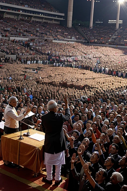 Modi in front of large crowd taking oath