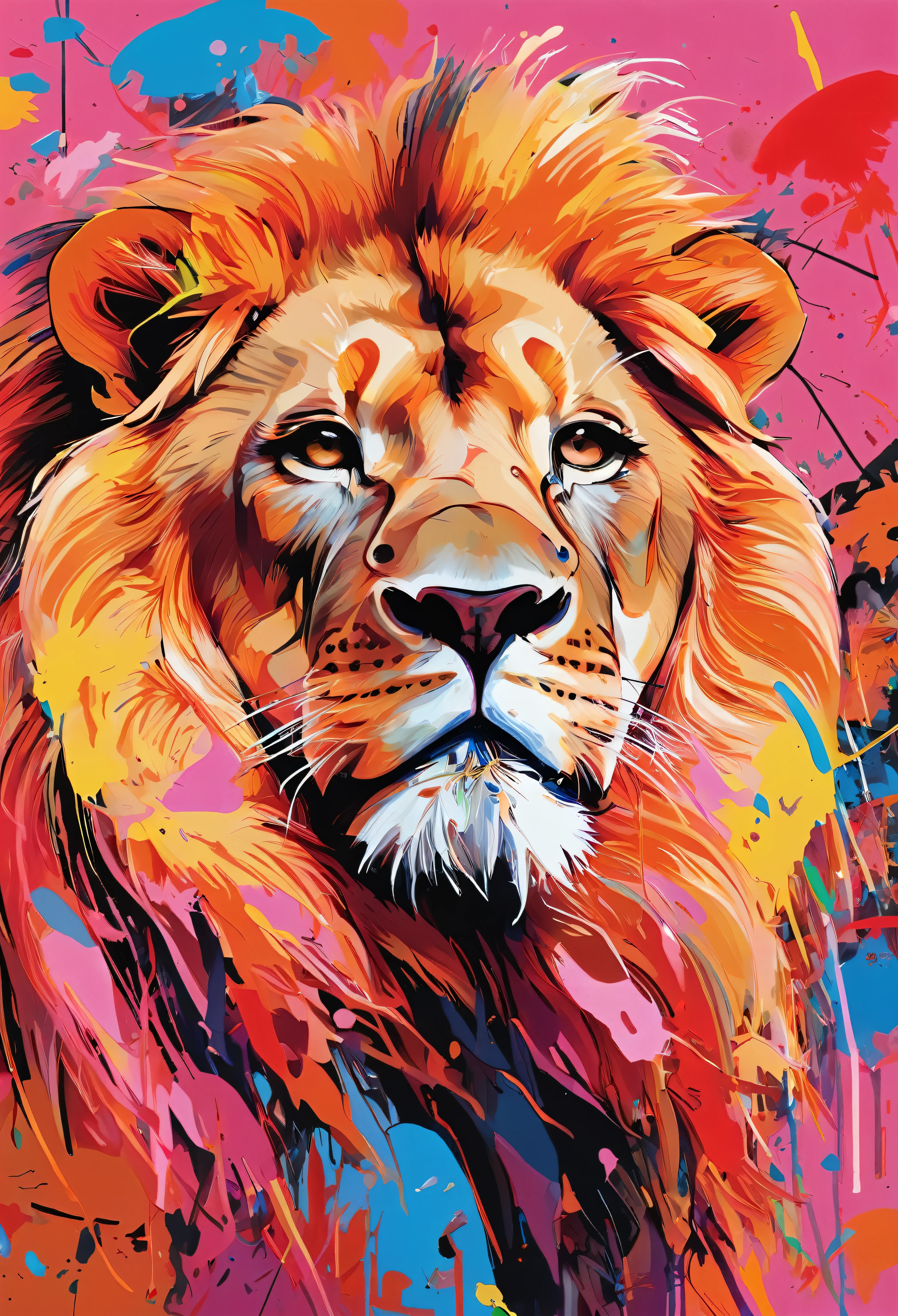 Graffiti, scribble, Comics by Petra Cortright, best quality, masterpiece, lion artwork, Representative work, official art, Professional, Ultra intricate detailed, 8k, lion art, colourful background