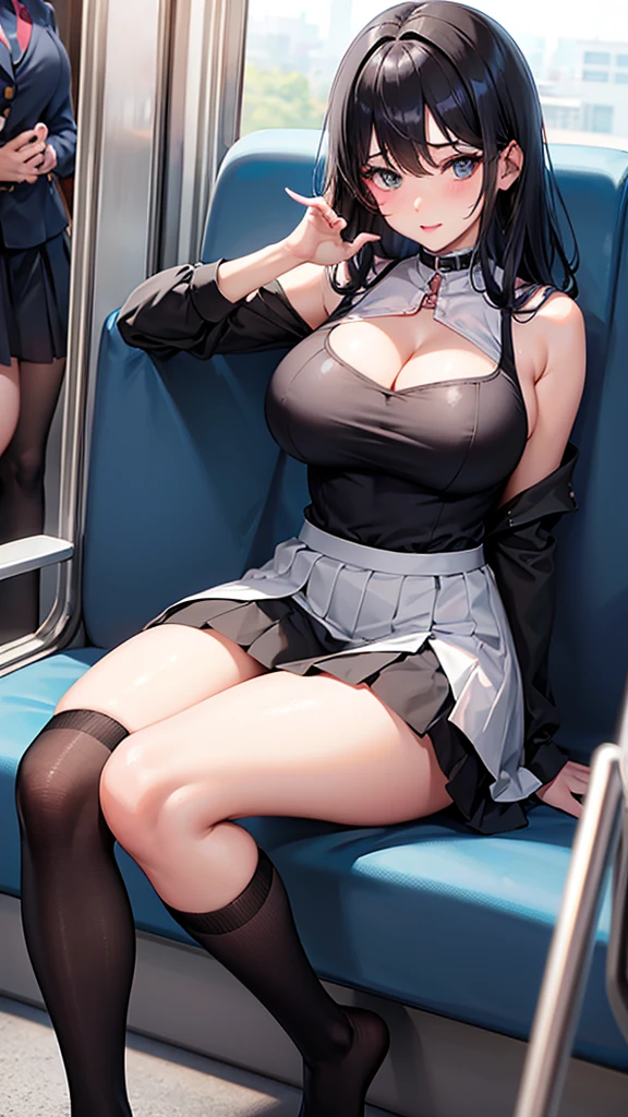 The best super busty、high school girl、Black Hair、Cleavage、mini skirt、Thighs、high resolution、Ultra HD、Knee socks、Absolute area、train、seat、Armpit