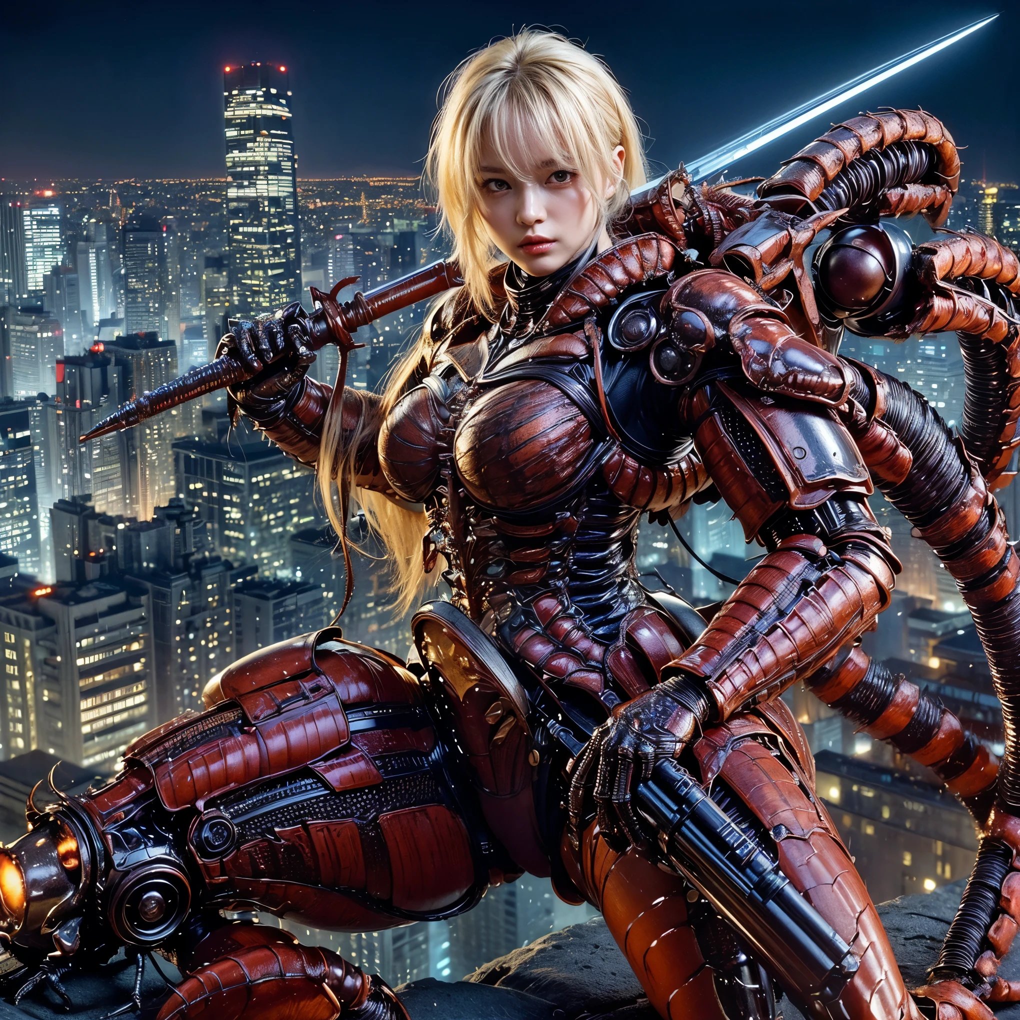 (high resolution,masterpiece,best quality,extremely detailed CG,),(japanese femal soldier), photorealistic,  amazing fine details, all intricate, gloss and shiny,awesome many layers, 8k, ultimately realistic face, villainess, (fusion of cockroach and lady:1.4), (cockroach form lady:1.2), (cockroach lady:1.2), (fusion:1.2), (cockroach exoskeleton bio insect armor:1.4), fighting pose, (whole body picture), dystopia with a beautiful view
