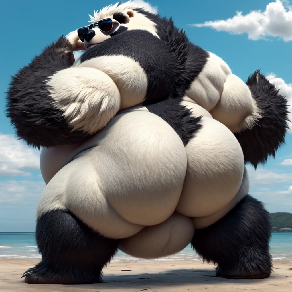 Fat pokemon Pangoro big belly and large body and his big chunky body wearing sunglasses and hes butt is big