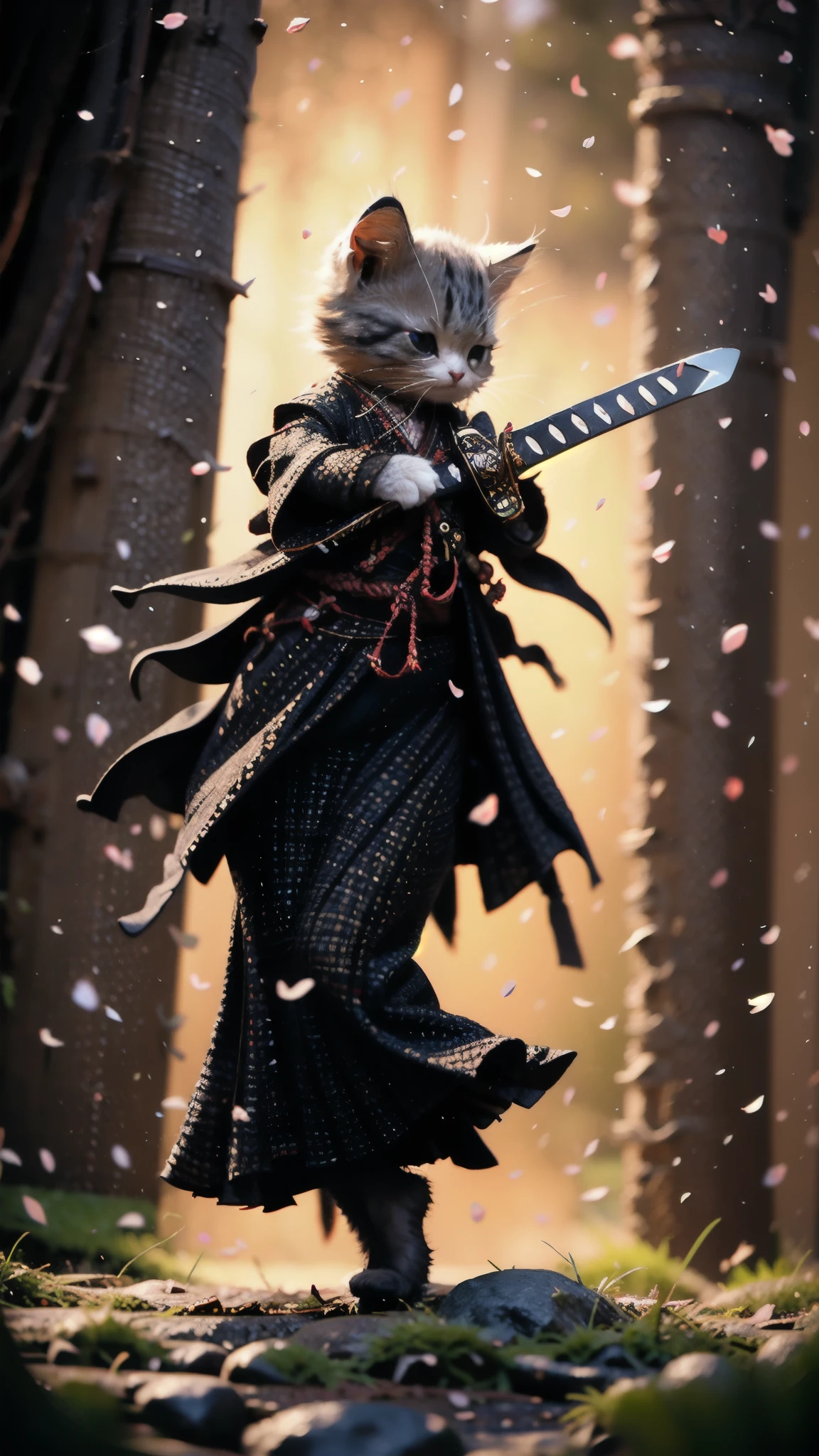 highest quality, masterpiece, Ultra-high resolution, RAW Photos, beautifully、aesthetic,Deep Shadow, Dark Theme,(Realistic:1.4), ((Soft lighting, Dim Light, Dark Scene, night):1.4)
White kitten, Hanfu, Holding a sword, Cyberpunk City, Neon Light, 
Graceful posture, An inspiring atmosphere, A magnetic being, Sophisticated Seduction, Fascinating Mystery,
Intricate Zentangle Patterns, One Woman, Incredible level of detail, generously given, Impressive viewpoint, a chaotic masterpiece, Elegantly poised, Vibrant color palette, ((Outdoor)), Inspired by futuristic architecture