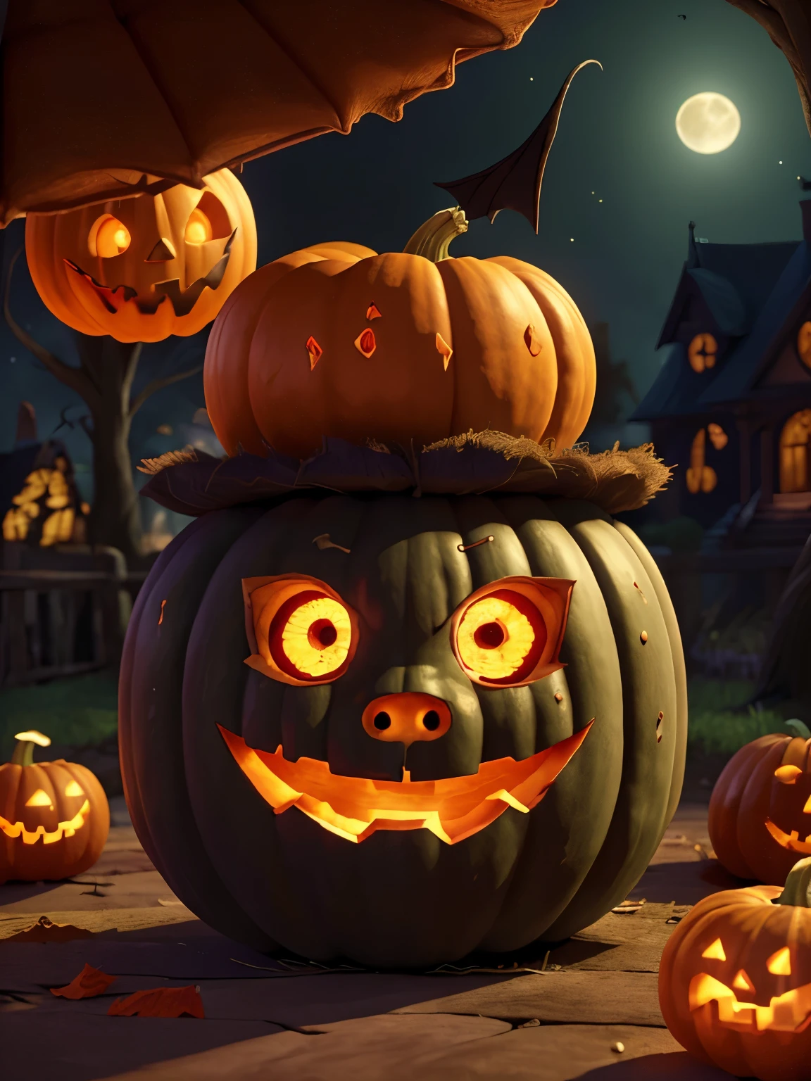 a spooky haunted house, pumpkins, bats flying, full moon, trick or treat, jack-o-lanterns, candy, halloween decorations, (best quality,4k,8k,highres,masterpiece:1.2),ultra-detailed,(realistic,photorealistic,photo-realistic:1.37),vibrant colors,chiaroscuro lighting,horror,cinematic

a group of children in Halloween costumes, jack-o-lanterns, trick or treat bags, candy, spooky forest background, full moon, cobweb, (best quality,4k,8k,highres,masterpiece:1.2),ultra-detailed,(realistic,photorealistic,photo-realistic:1.37),colorful,warm lighting,whimsical,magical