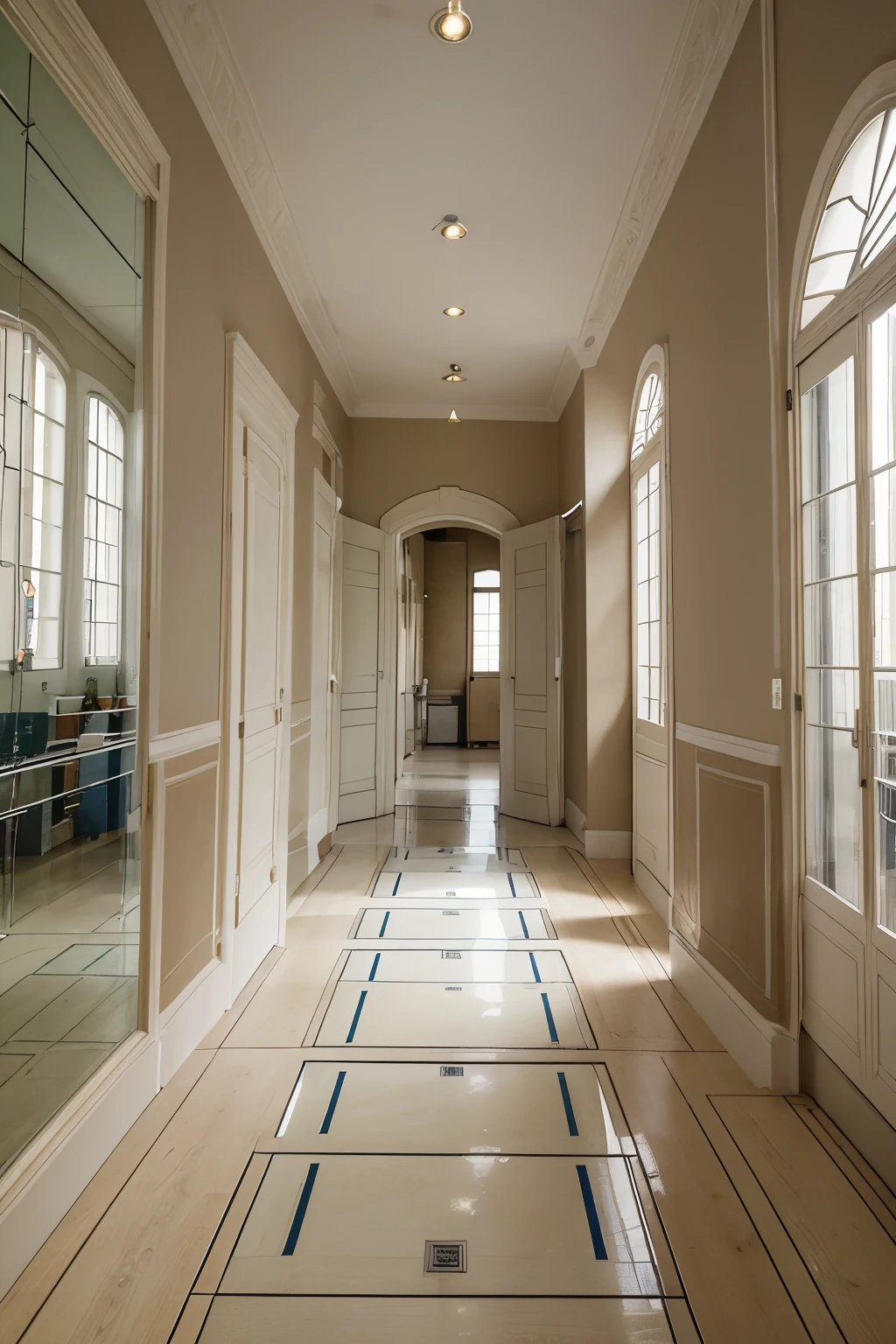 creer un parcours , circuit, glass path within a haute couture workshop ; where the walls are showcases and we can observe from each side of the walls , les plans de travail , les outils, les croquis et design afin de creer une expérience immersif au sein d'un atelier de haute couture