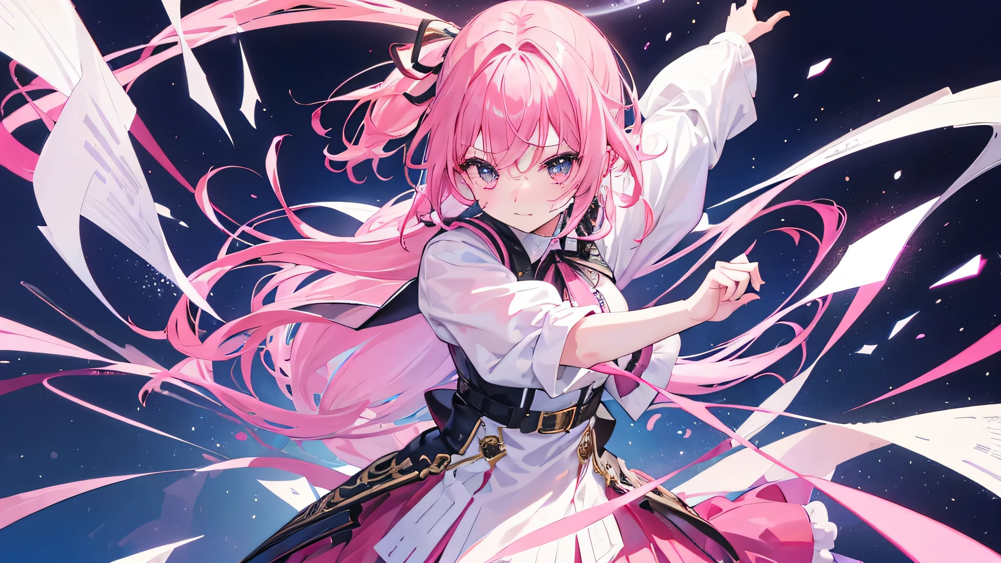 1 Girl、(((Rough feeling)))、Pink Hair、I'm lying down with my legs crossed、front、cyber punk、