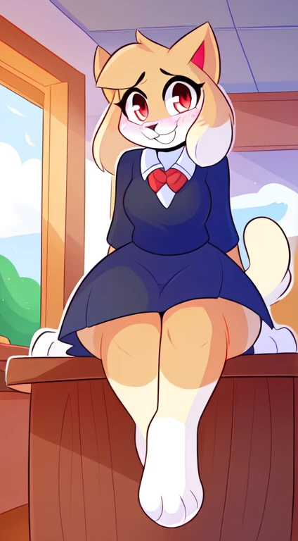 by teranen, by freeedon, by Kilinah, by Coffeesoda, by Hioshiru, by Kilinah, (Chuck jones Type Cartoon Cat, woman, breasts, antrum, extremely detailed, extremely detailed legs, extremely detailed arms, extremely detailed face, suggestive sexy smug, perfectly detailed eyes, perfectly detailed anatomy): 1.2, solo, perspective, curved thighs, huge thighs, curvature, embarrassed extremely curved smile, (tail), totally blushed, nervous, looking at the viewer, bedroom, red eyes, sexy black bikini, school, day, classroom, sitting on a desk,
