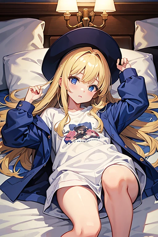 masterpiece, highest quality, High resolution，Anime Style、Blonde、Long Hair、blue eyes、pajamas