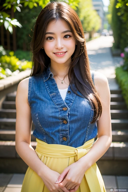 ((masterpiece)), ((highest quality)), (Portrait of a beautiful girl), Eye for perfect detail, Face in perfect detail, Very elaborate nose, Charm, Perfect Face, Light Smile High Resolution, ((Real skin texture)), (Well-proportioned hands),  Narrow waist, beautiful girl，young woman，Japanese，20th Generation，cute，beautiful，Big eyes，Symmetrical eyes，long hair，Thighs，whole body，Mr.々Clothes，Light makeup，Thin lips，Small Mouth