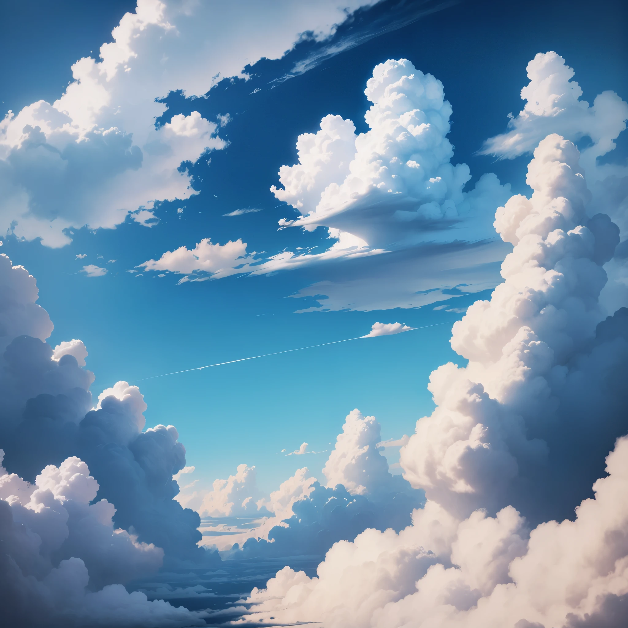 ein background image ein himmel mit cartoon wolken...keine personen oder animals, only background. sehr kindergerecht , cartoon syle, vllt ein paar lachende sterne oder wolken.