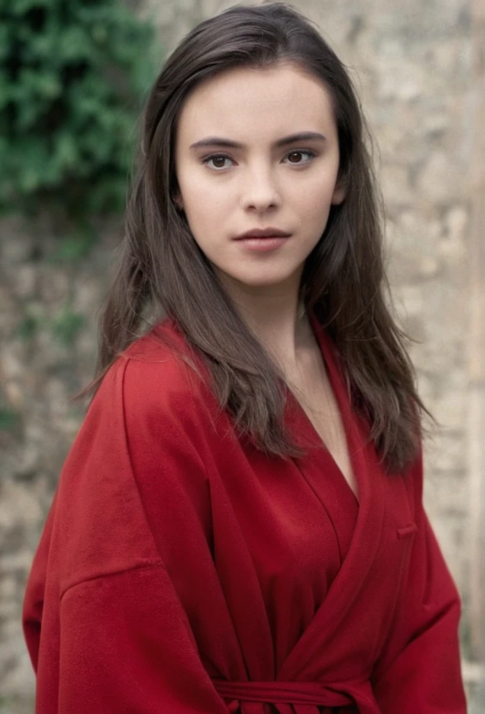 MathildaMaySDXL, 20 years old, (tmasterpiece1.4), (best quality: 1.4), (high resolution 1.4), woman, red robe, The story begins in a high school where a group of students gather and discuss the importance of morality.