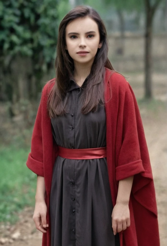 MathildaMaySDXL, 20 years old, (tmasterpiece1.4), (best quality: 1.4), (high resolution 1.4), woman, red robe, The story begins in a high school where a group of students gather and discuss the importance of morality.