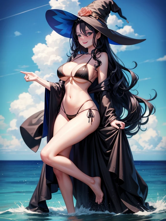 Mature Woman, blue sky, Wavy black hair, blue eyes, wonderful, Lewd smile, Full body scene, Rose gold micro bikini, Witch's Clothes, (Detailed Background: ancient ruins, Beach), Glowing Skin, Detailed face, Fine grain, Perfect Anatomy, Camel, Pussy on display, Swollen groin, Dynamic pose, Approaching perfection, dynamic, Very detailed, (Beautifully detailed face, belos Fine grain), To the viewer, Seductive expressions,