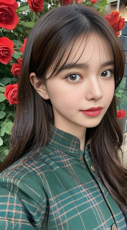 ((highest quality、8k、masterpiece:1.3))、((big boobs:1.3))sharp:1.2、Perfect body beauty:1.4、Slim Abs:1.2、big、Beautiful Face、Laughter、((Businessman、Casual clothing:1.3))、(Red rose garden background:1.2)、Straight hair、Highly detailed face and skin texture、Fine grain、Looking into the camera、Portraiture
