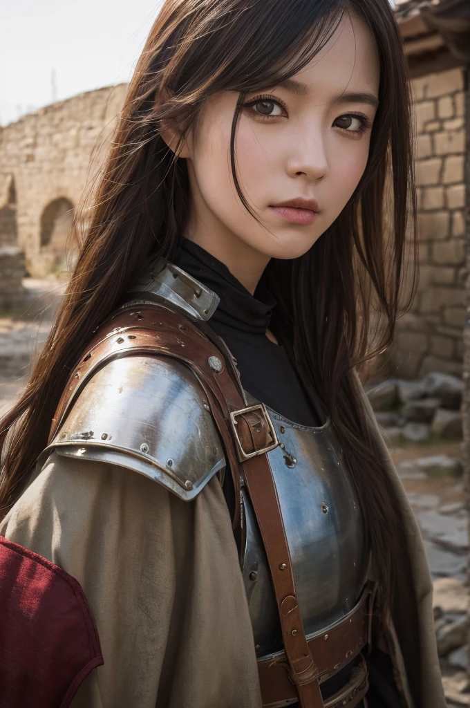 masterpiece，Best Quality，非常にHigh resolution，8k，((Portraiture))，((Head close-up))，Original photo，Actual photo，Digital photography，(Female mercenaries appearing in medieval fantasy works)，(Adventurers in a medieval fantasy world)，22-year-old girl，(devil&#39;s purple eyes)，Devil horns，((Redhead))，(Dragon&#39;s Apprentice)，Lips parted，noble and charming，((Severe))，Elegant and Serio Ave，(Medieval fantasy animal skin armor，buckle，joint armor，Cape，Shine宝石，Delicate pattern，Hall々A delicate and elegant Elven crown armor.，Royal Majestic Armor)，(Big Breasts)，(Shooter)，Medieval character style，Mysterious Light，Forest Background，Facing sideways to the audience，oc rendering reflection texture(16k, RAW Photos, highest quality, High resolution), High-definition RAW color photos, Professional photos, (Layered silhouette: 1.2), Complex patterns, (Realistic, Photorealistic: 1.3), (Japanese Girls), Big Breasts、Very firm breasts、are not drooping、The cleavage is visible。Too much exposure、（NSFW）、Shine、(Detailed face: 1.2), (masterpiece: 1.5),Fine-grained beautiful skin, (cute: 1.2), (sexy), (highest quality: 1.2), (One girl: 1.3), (solo, soloフォーカス), A completely normal human body type, A depiction of a woman that is faithful to human anatomy, A representation of a healthy, balanced and vibrant woman。Too much breast exposure。 「No deformed or unnatural body parts」No missing limbs。Normal number of heads, limbs。Head, limbs, and thickness are normal for height。The number of heads is one。Body length is anatomically normal。