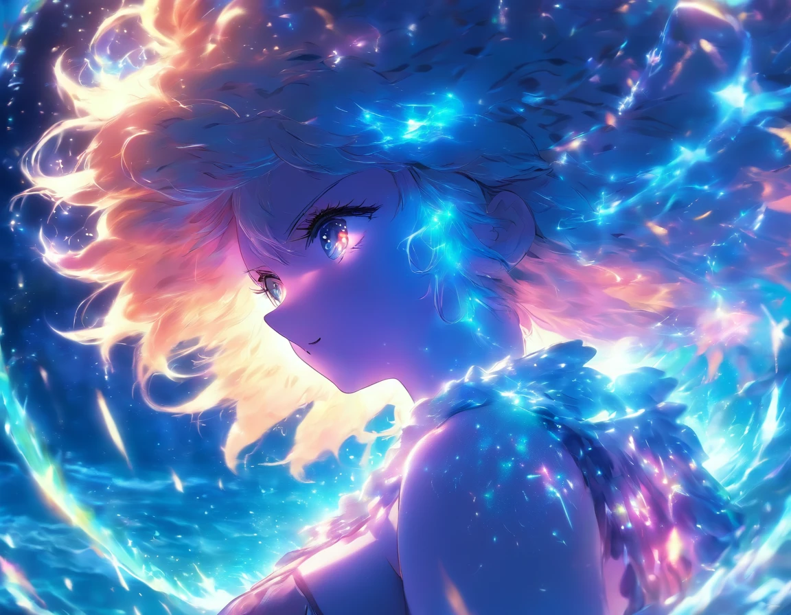 ((Best quality)), ((masterpiece)), ((realistic)), portrait,
1 Girl, heavenly, deity, Goddess, Light particles, halo, I look at the viewer,
(bioluminescent:0.95) ocean, bioluminescent, Bright, Colorful, color, (Shineing, Shine),
(beautiful composition), cinematic lighting, difficult, (symmetric:0.5), bizarre,