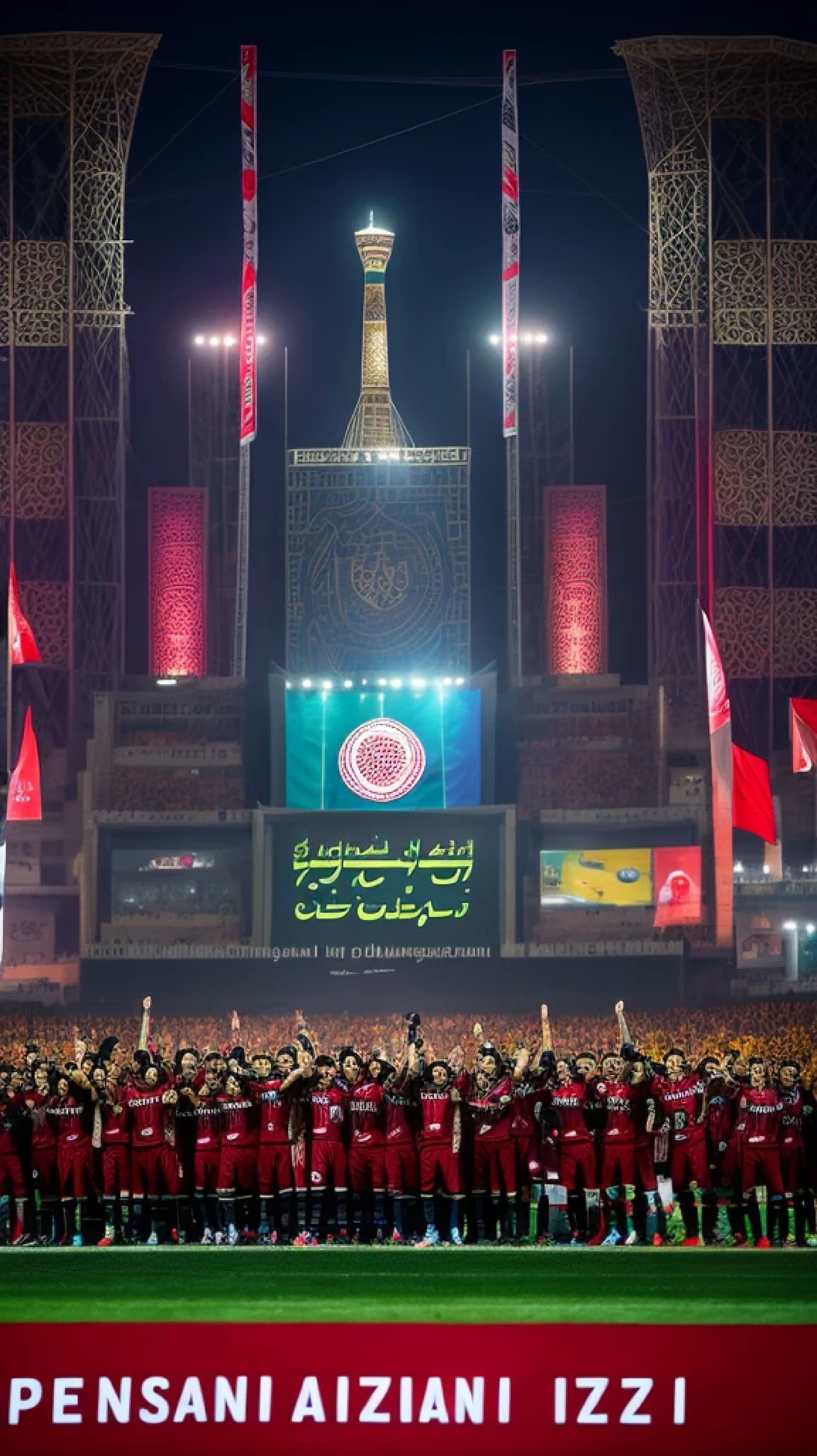 Winning the Team Perspolis of Tehran and its Champion. Celebration of the Champions of TeamPersepolis in Azadi Stadium. The Logo Team Persepolis is in the hands of the disciples, Fantasy, Cinematic, 8k, super detail, Top graphics, High Resolution, High Color Intensity, Brightness - 3