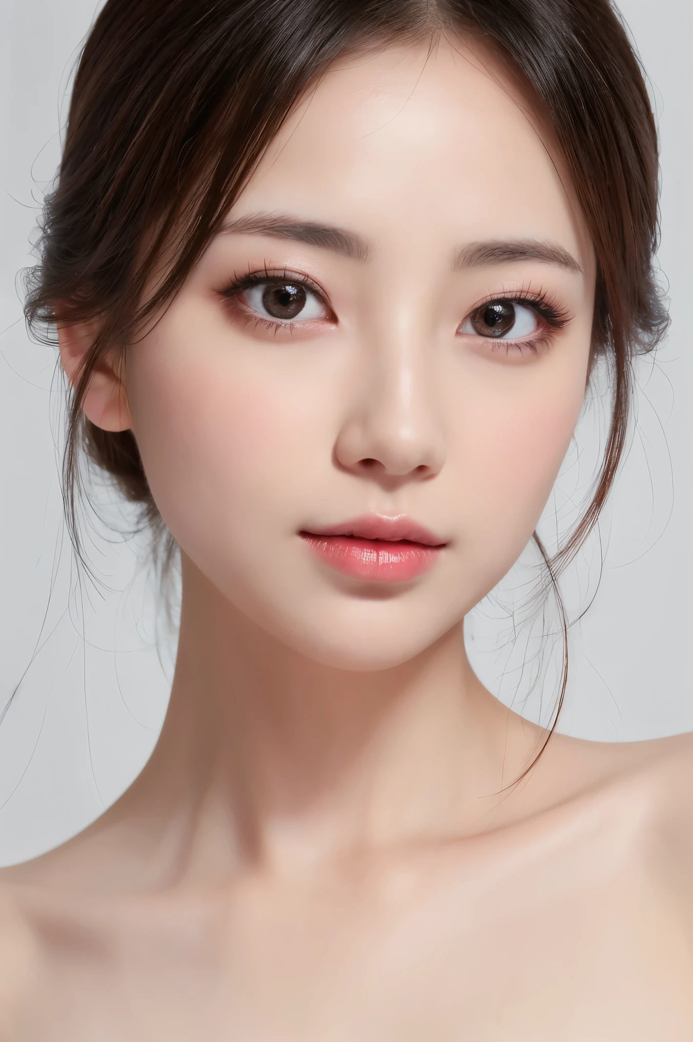 (Tabletop、highest quality、8k、Award-winning works、Ultra-high resolution)、One Woman、(Face close-up:1.1)、(Pure white background:1.1)、Perfect beautiful face、nude、(Closed lips:1.1)