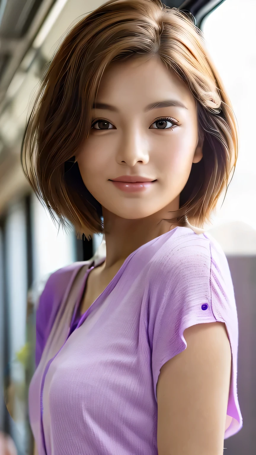 Purple blouse、Blending in with the surroundings、No hair