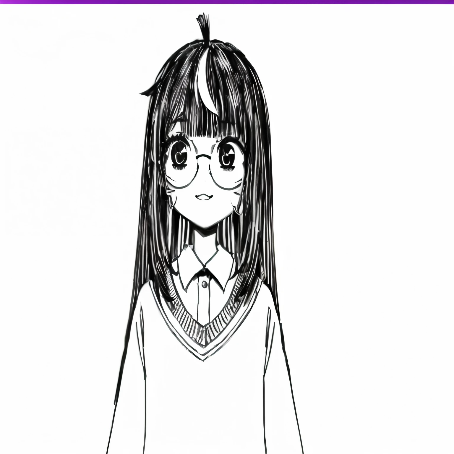 a drawing of a girl with glasses and a sweater, como personagem de anime, em estilo anime, estilo de arte anime moe, como desenhar anime, a manga drawing, desenho estilo anime, um desenho de anime, no estilo anime, nagatoro, sombreamento estilo anime plano, garota de anime com cabelo comprido, ela tem cabelo preto com franja, contornos de anime limpos