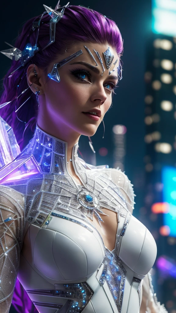 (extremely detailed 8k wallpaper), a medium shot photo of white cyberpunk crystal-woman suit made of crystal from marvel, Halloween theme, Halloween decorations, intricate, high detail, dramatic