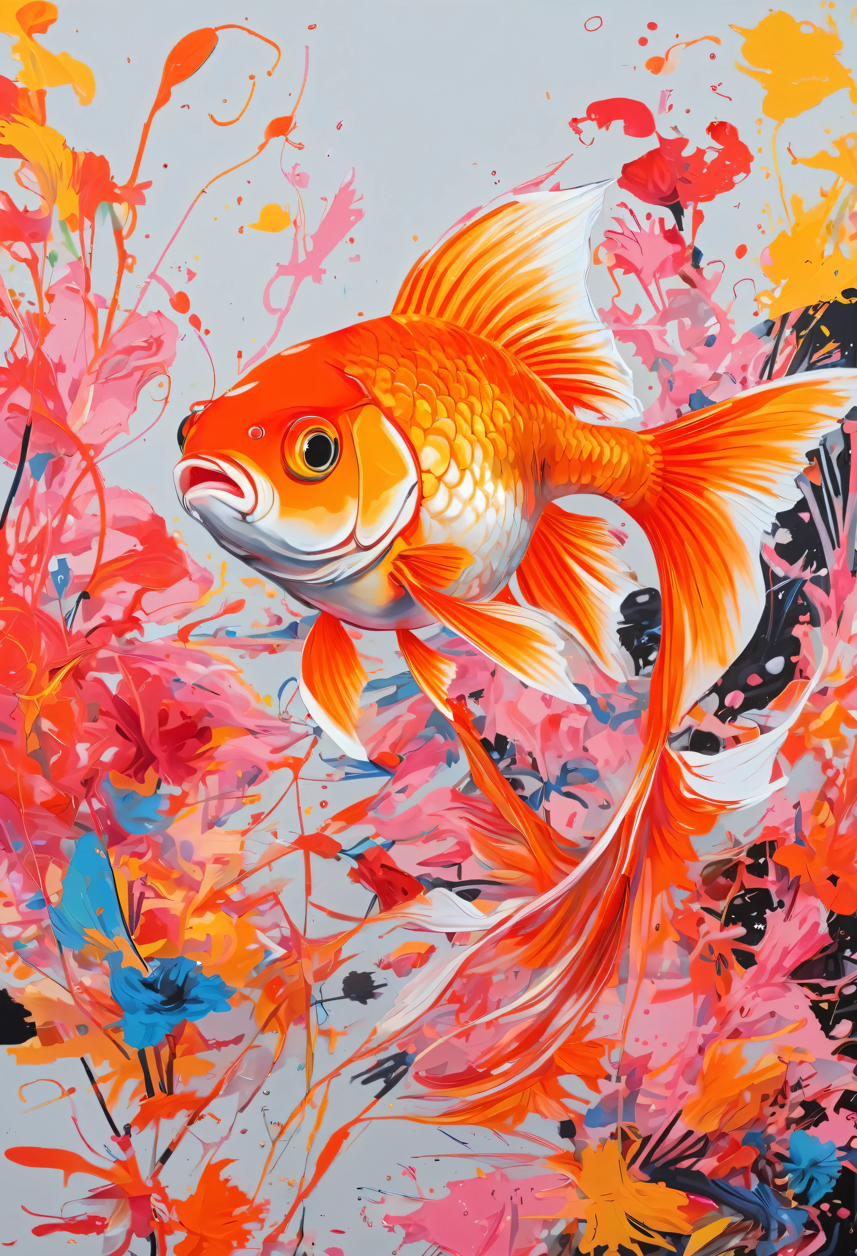 Graffiti, scribble, Comics by Petra Cortright, best quality, masterpiece, goldfish artwork, Representative work, official art, Professional, Ultra intricate detailed, 8k, goldfish art, colourful background