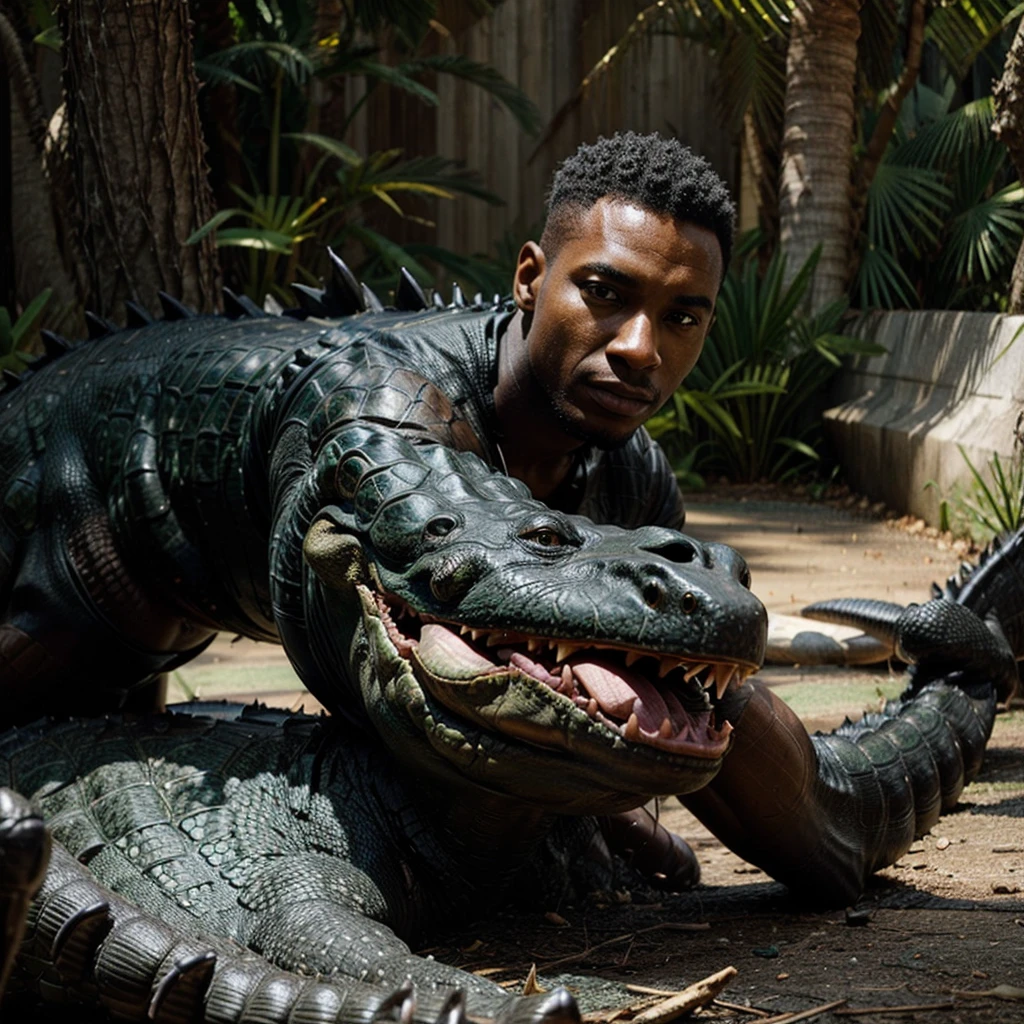 A mix hybrid species of a black man and alligator