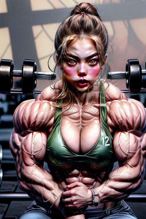 (2 girls body builders:1.6), ((masterpiece)), best quality, ultra-detailed:1.7, finely detail, high resolution:1.6, perfect dynamic composition, beautiful detailed faces:1.77, blonde babes:1.88, perfect red lipstick, perfect makeup:1.8, short denim bikini , large breasts:1.4, lovely look:1.7, gorgeous face:1.6, defined muscles:1.4, beautiful faces:1.8, alessandra ambrossio, izabel goulart, Kate Upton, Gigi Hadid, candice swanpoel ,popped out dense veins on muscles:1.8, hyper detailed picture:1.4, 8k resolution: 1.7, flex muscles:1.3, hyper muscular body shape:1.42, photorealistic:1.5, realistic:1.6, face masterpiece:1.74, good and professional lighting on picture:1.38, Ukrainian-Moroccan muscle beauty goddess, masterpiece 22 years old Ariana Grande and Jennifer Lopez as bodybuilders, extremely high resolution, hyper feminine beauty , hyper realistic texture , extra large , hyper muscularity, hyper vascularity, ass of titanium, muscles of steel, ripped body shape, ripped sexy ass with bikini, muscular ass , topless, kissing, good face details, hyper face detailing, doing sex, super romantic moment, hyper romantic, romantic kiss, nude females, perfect symmetrical face, sexy french kiss with tongues, serious muscle posing, exaggerated muscular body, extremely shredded, flexing and posing muscles as bodybuilder, exaggerated veins on biceps