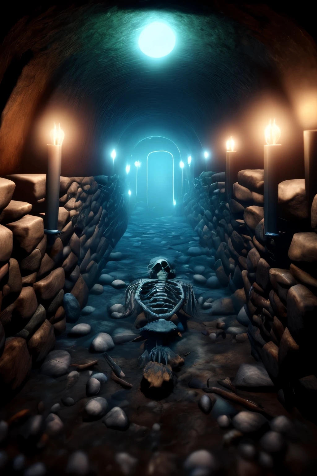 horror game, catacombs, spooky, creepy, scary, invisible entity, skulls, bones, skeletons, death