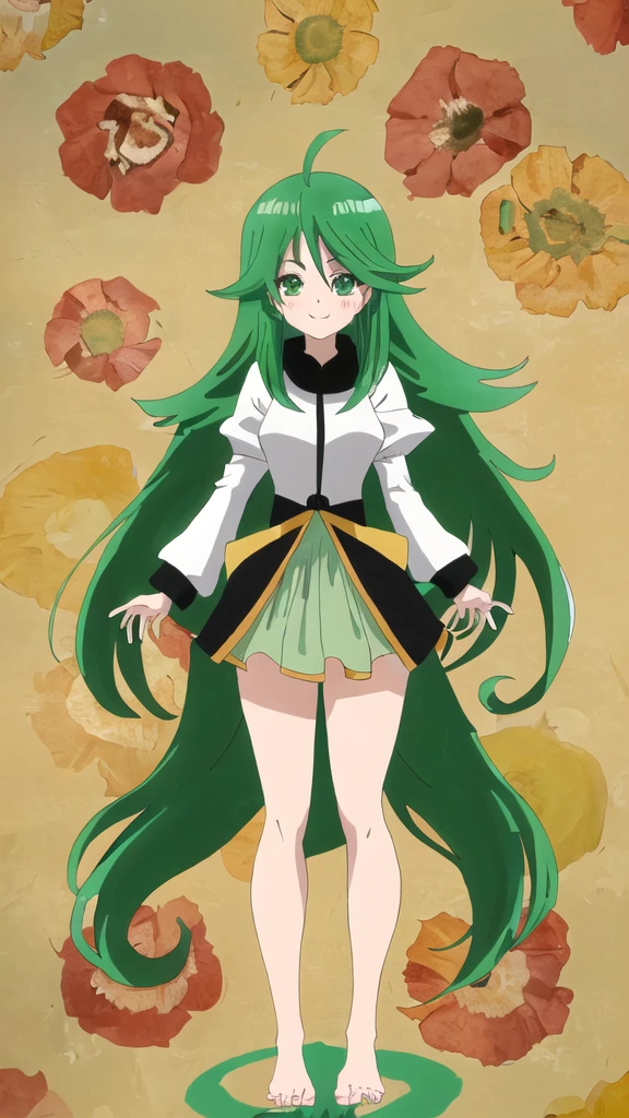 ,whole body(From the top of the head to the tips of the feet)appear,Standing with legs apart,High resolution,Best quality,
Height: 144cm、B69cm、W55m、H770cm、Green Hair、Green Eyes、long hair、(Lori)、(Girl)、(1 girl)、(Cute Girls)(Anime Style)、