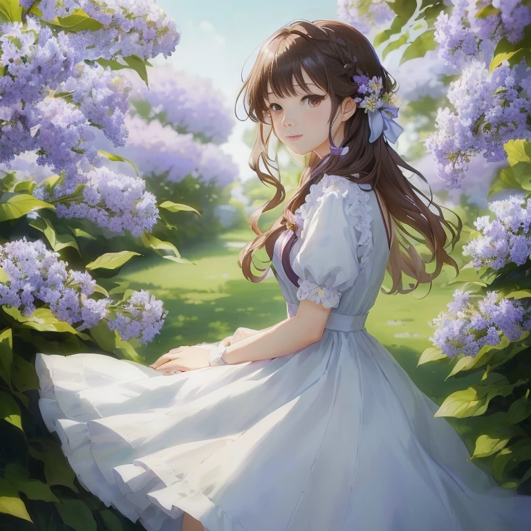 anime girl in a dress in a garden with purple flowers,  in dress, iwakura lain, anime visual of a cute girl, smooth anime cg art, beautiful anime, cute anime waifu in a nice dress, makoto shinkai. digital render, beautiful anime portrait, anime moe artstyle, beautiful anime girl, guweiz