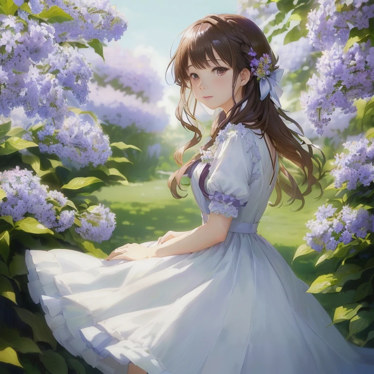 anime girl in a dress in a garden with purple flowers, in dress, iwakura lain, anime visual of a cute girl, smooth anime cg art, beautiful anime, cute anime waifu in a nice dress, makoto shinkai. digital render, beautiful anime portrait, anime moe artstyle, beautiful anime girl, guweiz
