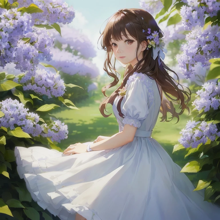 anime girl in a dress in a garden with purple flowers, in dress, iwakura lain, anime visual of a cute girl, smooth anime cg art, beautiful anime, cute anime waifu in a nice dress, makoto shinkai. digital render, beautiful anime portrait, anime moe artstyle, beautiful anime girl, guweiz
