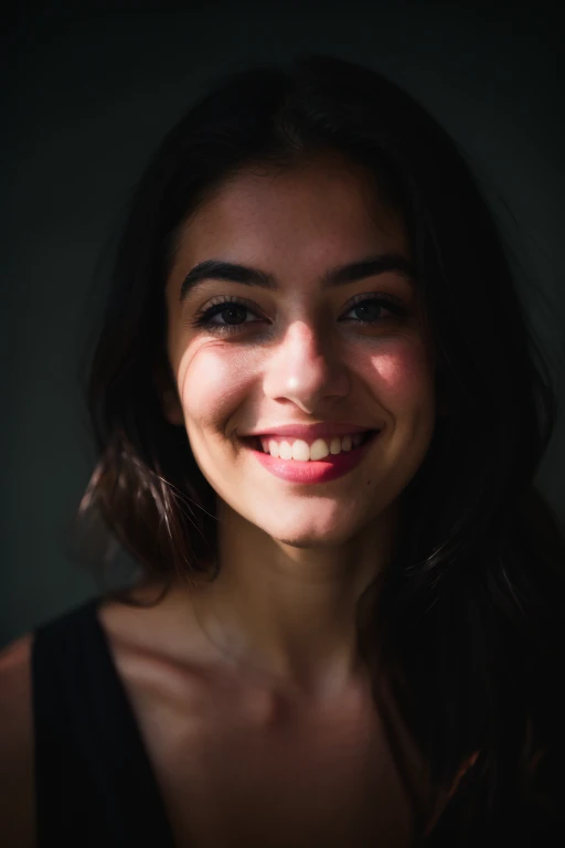 shot on leica, shadowplay, gorgeous lighting, subtle pastel hues, darkness witch smile