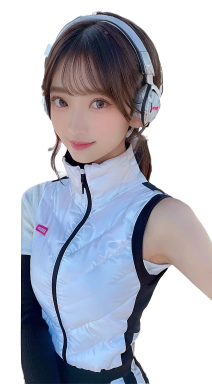 An innocent 20-year-old girl、((White tank top, Dramatic Pose)),smile,break (Spacecraft control room background):2,、break RAW Photos, (8k、highest quality、masterpiece:1.2)、(Intricate details:1.4)、(Realistic:1.4)、Octane Rendering、Complex 3D rendering with ultra-detail, Studio Soft Light, Rim Light, Crisp details, Super detailed, Realistic skin texture, detailed aspects, Beautiful details in the eyes, Highly detailed CG Unity 16k wallpaper, Compensate, (Detailed Background:1.2), Glowing Skin, whole body、(Astro Best):2,(Black long sleeve):5,headphone,Smart Watches,((Stand with your hands folded behind your back、Leaning forward、Top view))