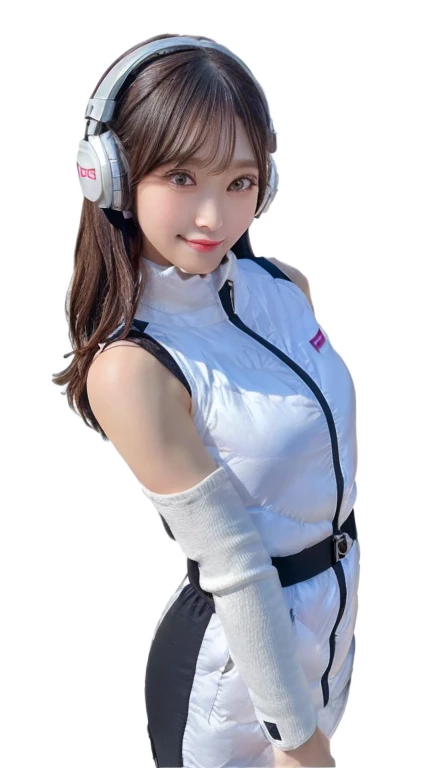 An innocent 20-year-old girl、((White tank top, Dramatic Pose)),smile,break (Spacecraft control room background):2,、break RAW Photos, (8k、highest quality、masterpiece:1.2)、(Intricate details:1.4)、(Realistic:1.4)、Octane Rendering、Complex 3D rendering with ultra-detail, Studio Soft Light, Rim Light, Crisp details, Super detailed, Realistic skin texture, detailed aspects, Beautiful details in the eyes, Highly detailed CG Unity 16k wallpaper, Compensate, (Detailed Background:1.2), Glowing Skin, whole body、(Astro Best):2,(Black long sleeve):5,headphone,Smart Watches,((Stand with your hands folded behind your back、Leaning forward、Top view))