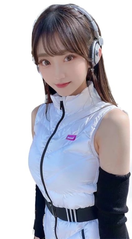 An innocent 20-year-old girl、((White tank top, Dramatic Pose)),smile,break (Spacecraft control room background):2,break RAW Photos, (8k、highest quality、masterpiece:1.2)、(Intricate details:1.4)、(Realistic:1.4)、Octane Rendering、Complex 3D rendering with ultra-detail, Studio Soft Light, Rim Light, Crisp details, Super detailed, Realistic skin texture, detailed aspects, Beautiful details in the eyes, Highly detailed CG Unity 16k wallpaper, Compensate, (Detailed Background:1.2), Glowing Skin, whole body、(Astro Best):2,(Black long sleeve):5,headphone,Smart Watches,((Stand with your hands folded behind your back、Leaning forward、Top view))