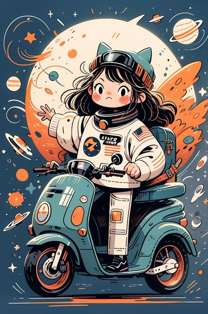 cinematic film still A visually striking chibi-style astronaut is depicted with remarkable detail, wearing a black tinted visor and a crisp white suit with red straps. This adorable hero is captured riding on a child's tricycle with big grippy tires, exploring the surface of the moon. The background showcases a delightful galaxy filled with stars and cosmic wonder. This conceptual art piece blends anime, photography, illustration, and typography to create a whimsical and imaginative portrayal of space exploration.