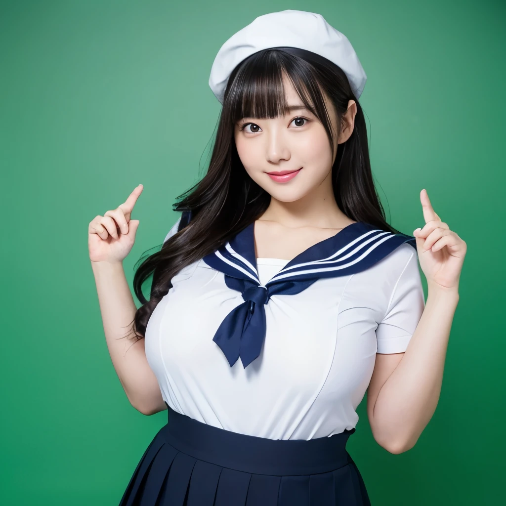 女の子1 person, alone, highest quality, 8k, Japanese women photos, 17 years old, kindergarten teacher, 長くてストレートなBlack Hair,, ((plump)), ((Big Breasts)),Sailor suit,Sailor suit,, The best smile,Grow eyes, Shining happiness, Caring personality, Sweet feminine aura, Calm but firm attitude, I have a few freckles on my cheeks, A spirit of warmth and joy, Discreet and perfect for class,Eyes shining with devotion, a humble and dedicated kindergarten teacher, 1 person,超Big Breasts,Big Breasts,Sailor suit,mini skirt,Black HairのストレートLong Hair,Long Hair,Black Hair,17 years old,valley,It's heartbreaking.,Cute pose,Cute pose,Purikura,Purikura,Finger Heart,The whole body was photographed,The whole body was reflected,Leather shoes,Green background,Green background,Green background,超Big Breasts,Big Breasts,Big Breasts,大きなvalley,valley,valley,胸のvalley,It's heartbreaking.,I can see your chest,Accentuated breasts,Big Breasts,Big Breasts