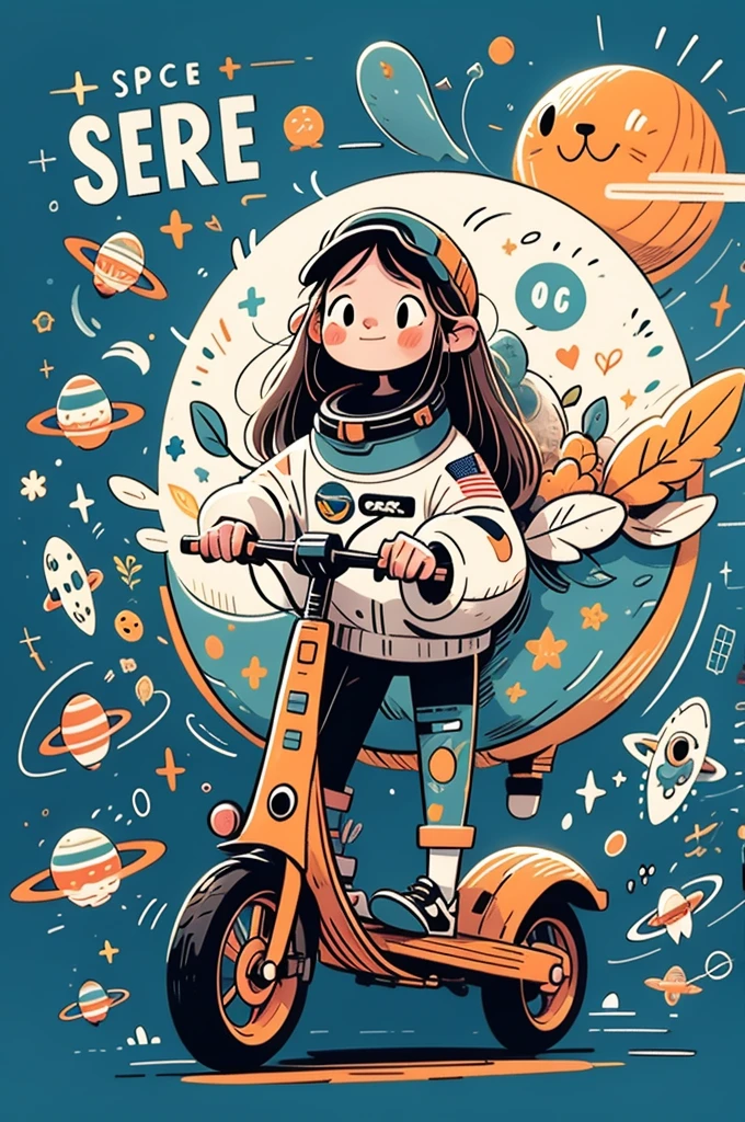 cinematic film still A visually striking chibi-style astronaut is depicted with remarkable detail, wearing a black tinted visor and a crisp white suit with red straps. This adorable hero is captured riding on a child's tricycle with big grippy tires, exploring the surface of the moon. The background showcases a delightful galaxy filled with stars and cosmic wonder. This conceptual art piece blends anime, photography, illustration, and typography to create a whimsical and imaginative portrayal of space exploration.