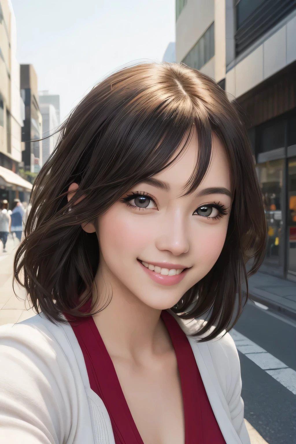masutepiece, Best Quality, Illustration, Ultra-detailed, finely detail, hight resolution, 8K Wallpaper, Perfect dynamic composition, Beautiful detailed eyes, doress,Medium Hair, Natural Color Lip, Random and sexy poses,Smile,Aoyama Street Walk、20 years girl